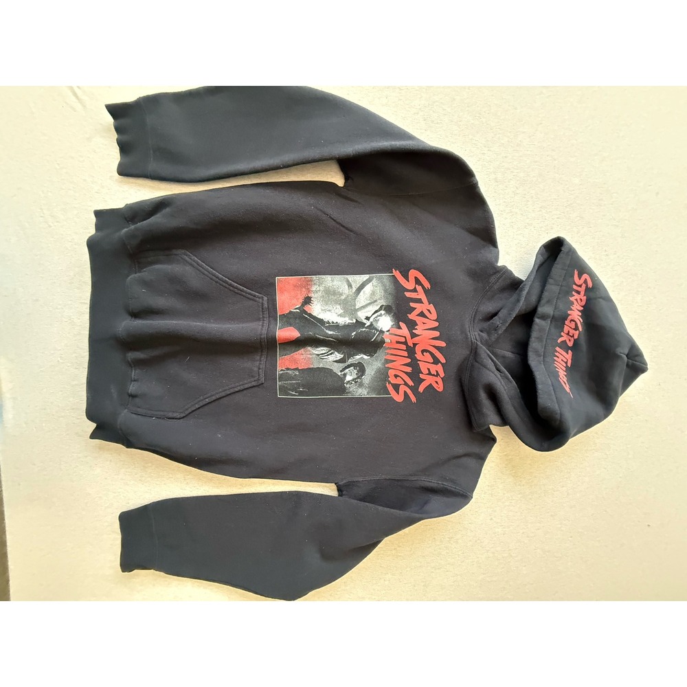 Netflix Stranger Things Black Graphic Hoodie Sweatshirt Small Red Logo Hood